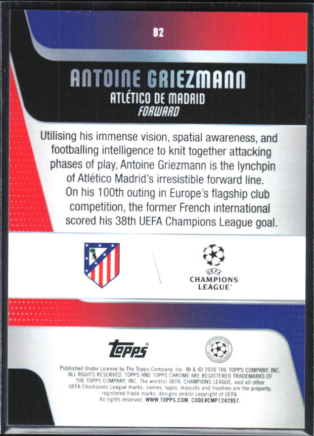 Antoine Griezmann – 2025-26 Topps Chrome UEFA Club Competitions #82 – baksida