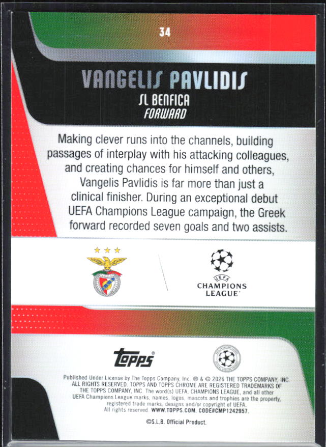 Vangelis Pavlidis – 2025-26 Topps Chrome UEFA Club Competitions #34 – baksida