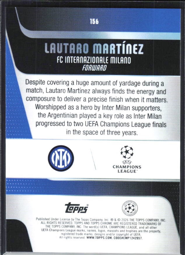 Lautaro Martínez – 2025-26 Topps Chrome UEFA Club Competitions #156 – baksida