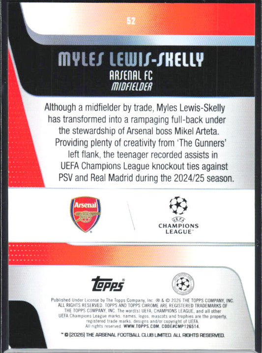 Myles Lewis-Skelly – 2025-26 Topps Chrome UEFA Club Competitions #52 – baksida