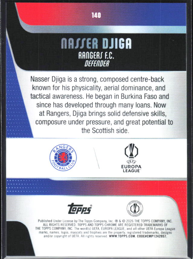 Nasser Djiga – 2025-26 Topps Chrome UEFA Club Competitions #140 – baksida