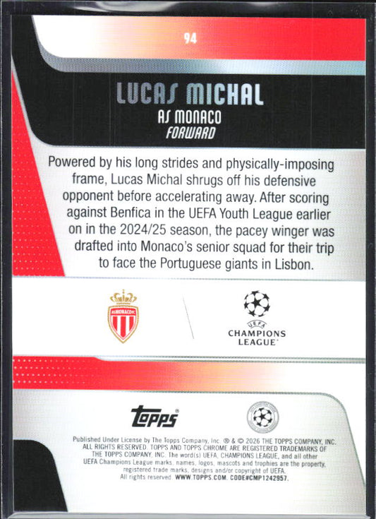 Lucas Michal – 2025-26 Topps Chrome UEFA Club Competitions #94 – baksida