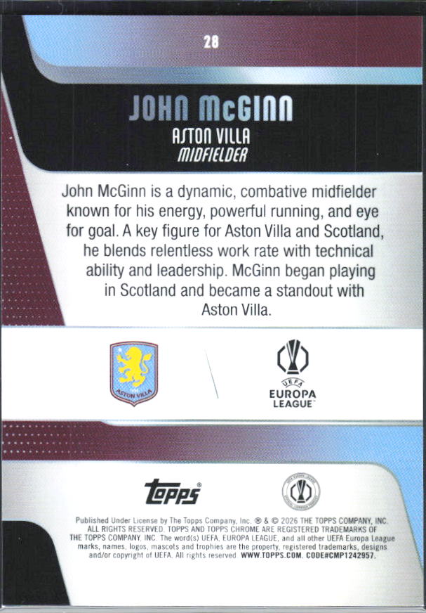 John McGinn – 2025-26 Topps Chrome UEFA Club Competitions #28 – baksida