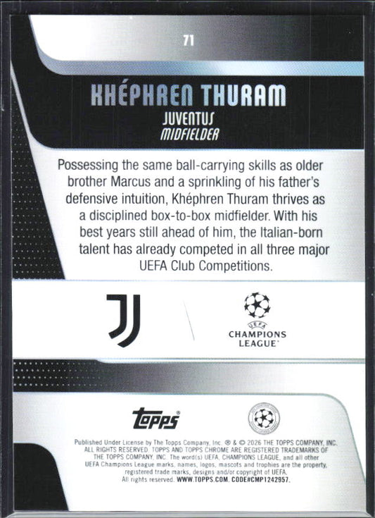 Khéphren Thuram – 2025-26 Topps Chrome UEFA Club Competitions #71 – baksida