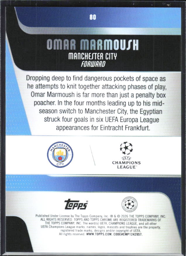 Omar Marmoush – 2025-26 Topps Chrome UEFA Club Competitions #80 – baksida