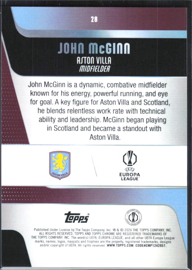 John McGinn – 2025-26 Topps Chrome UEFA Club Competitions #28 – baksida