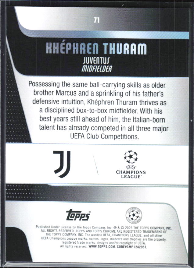 Khéphren Thuram – 2025-26 Topps Chrome UEFA Club Competitions #71 – baksida
