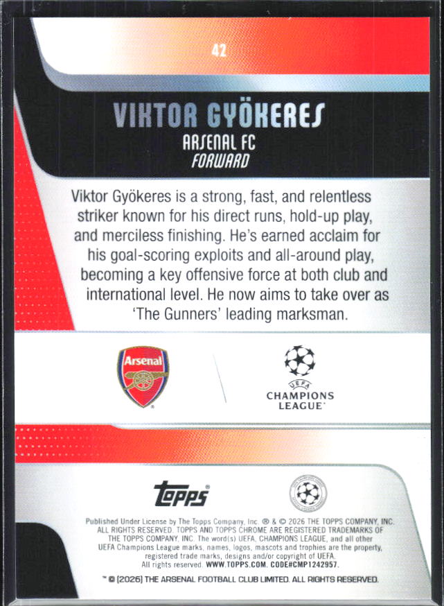 Viktor Gyökeres – 2025-26 Topps Chrome UEFA Club Competitions #42 – baksida