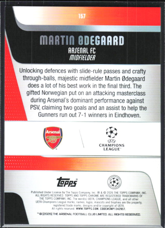 Martin Ødegaard – 2025-26 Topps Chrome UEFA Club Competitions #157 – baksida