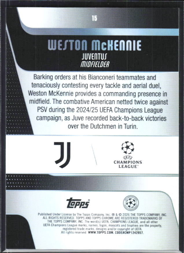 Weston McKennie – 2025-26 Topps Chrome UEFA Club Competitions #15 – baksida