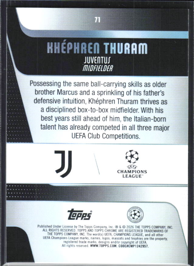 Khéphren Thuram – 2025-26 Topps Chrome UEFA Club Competitions #71 – baksida