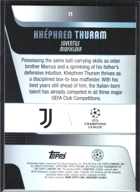 Khéphren Thuram – 2025-26 Topps Chrome UEFA Club Competitions #71 – baksida