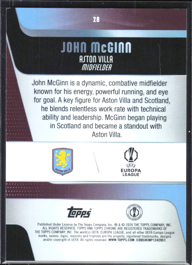John McGinn – 2025-26 Topps Chrome UEFA Club Competitions #28 – baksida