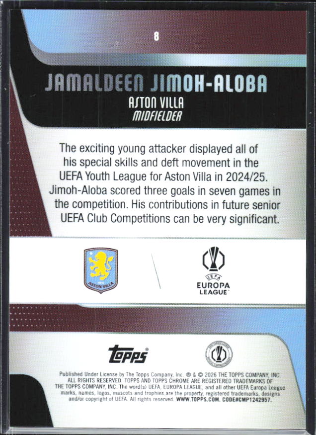 Jamaldeen Jimoh-Aloba – 2025-26 Topps Chrome UEFA Club Competitions #8 – baksida