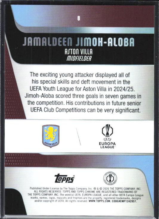 Jamaldeen Jimoh-Aloba – 2025-26 Topps Chrome UEFA Club Competitions #8 – baksida