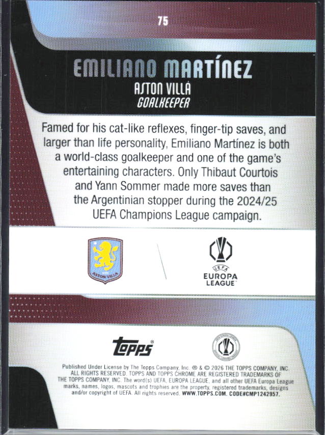 Emiliano Martínez – 2025-26 Topps Chrome UEFA Club Competitions #75 – baksida