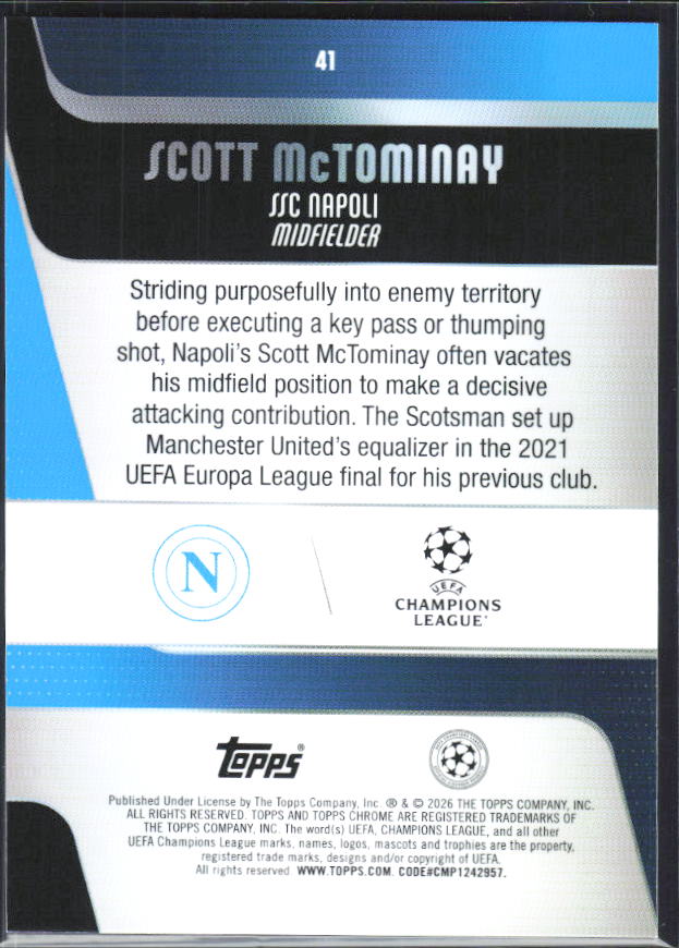 Scott McTominay – 2025-26 Topps Chrome UEFA Club Competitions #41 – baksida