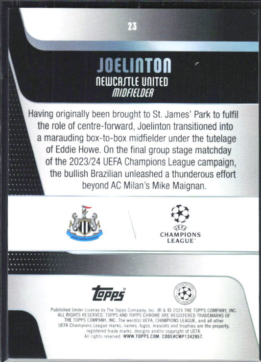 Joelinton – 2025-26 Topps Chrome UEFA Club Competitions #23 – baksida