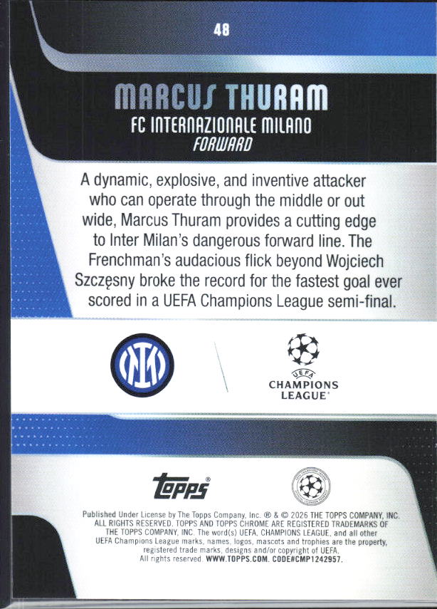 Marcus Thuram – 2025-26 Topps Chrome UEFA Club Competitions #48 – baksida