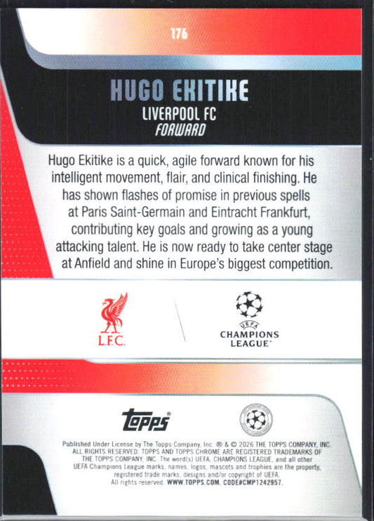 Hugo Ekitike – 2025-26 Topps Chrome UEFA Club Competitions #176 – baksida