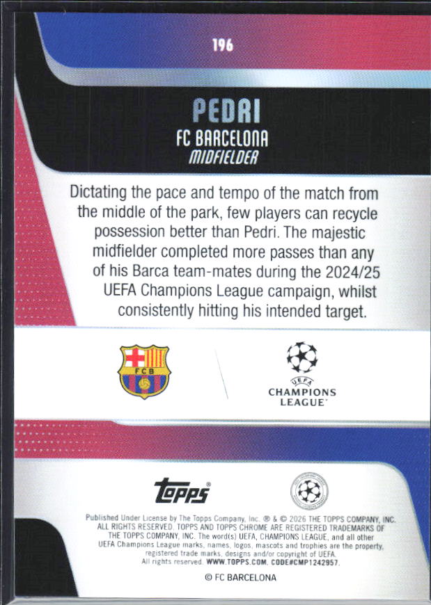 Pedri – 2025-26 Topps Chrome UEFA Club Competitions #196 – baksida