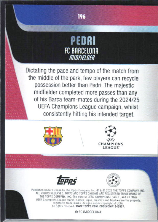 Pedri – 2025-26 Topps Chrome UEFA Club Competitions #196 – baksida