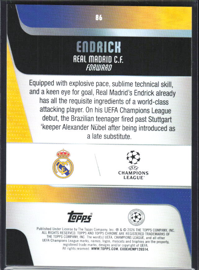 Endrick – 2025-26 Topps Chrome UEFA Club Competitions #86 – baksida