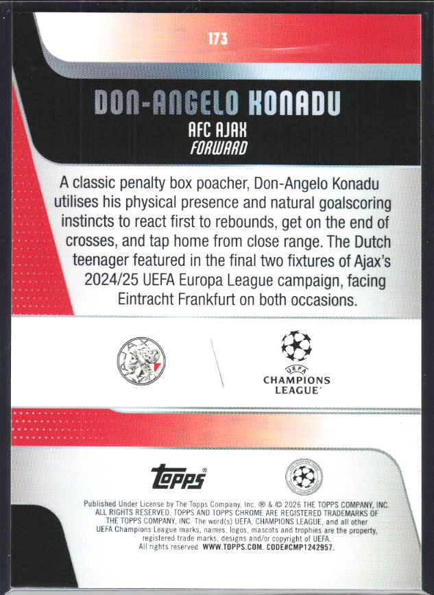 Don-Angelo Konadu – 2025-26 Topps Chrome UEFA Club Competitions #173 – baksida
