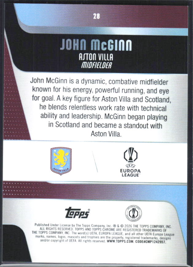 John McGinn – 2025-26 Topps Chrome UEFA Club Competitions #28 – baksida