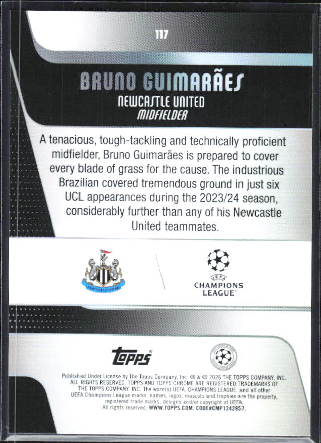 Bruno Guimarães – 2025-26 Topps Chrome UEFA Club Competitions #117 – baksida