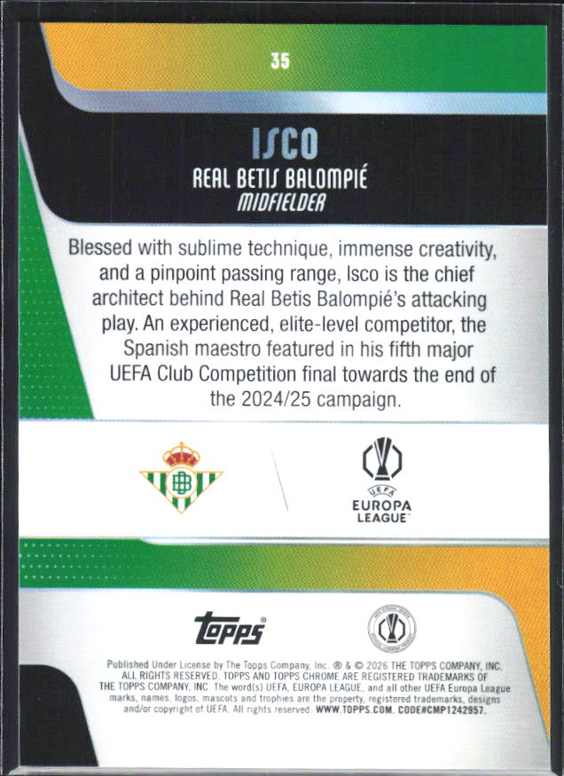 Isco – 2025-26 Topps Chrome UEFA Club Competitions #35 – baksida