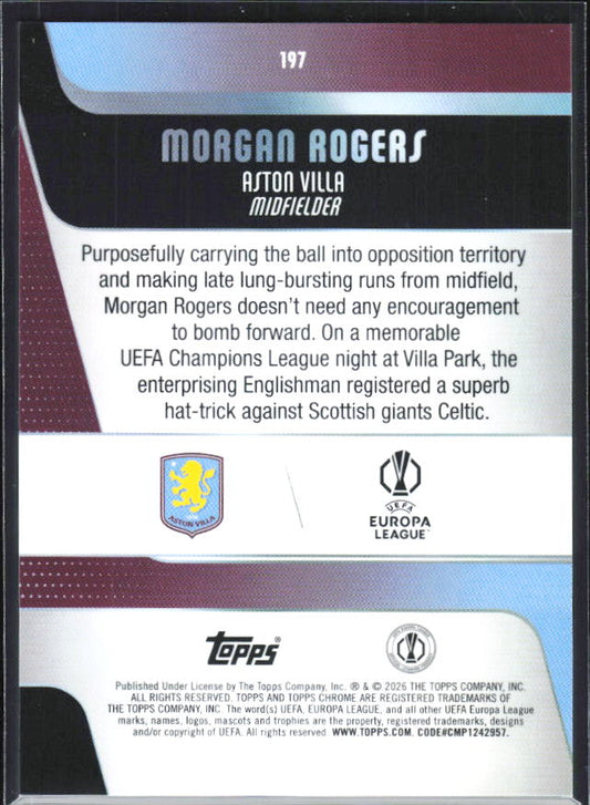 Morgan Rogers – 2025-26 Topps Chrome UEFA Club Competitions #197 – baksida