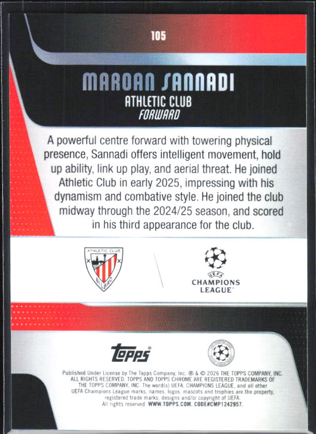 Maroan Sannadi – 2025-26 Topps Chrome UEFA Club Competitions #105 – baksida