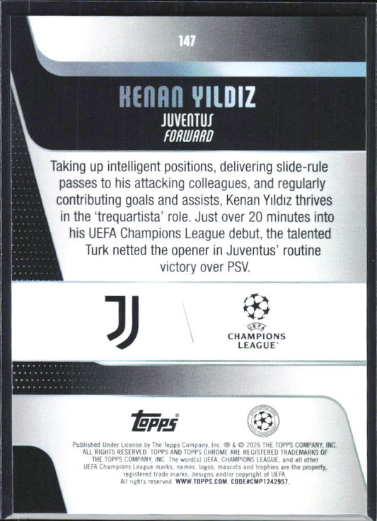 Kenan Yildiz – 2025-26 Topps Chrome UEFA Club Competitions #147 – baksida