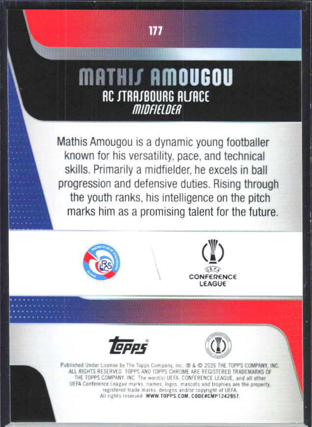 Mathis Amougou – 2025-26 Topps Chrome UEFA Club Competitions #177 – baksida