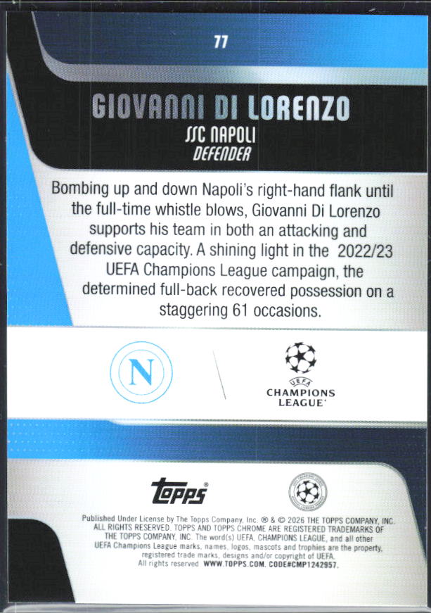 Giovanni Di Lorenzo – 2025-26 Topps Chrome UEFA Club Competitions #77 – baksida