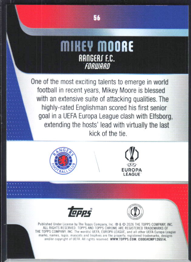 Mikey Moore – 2025-26 Topps Chrome UEFA Club Competitions #56 – baksida