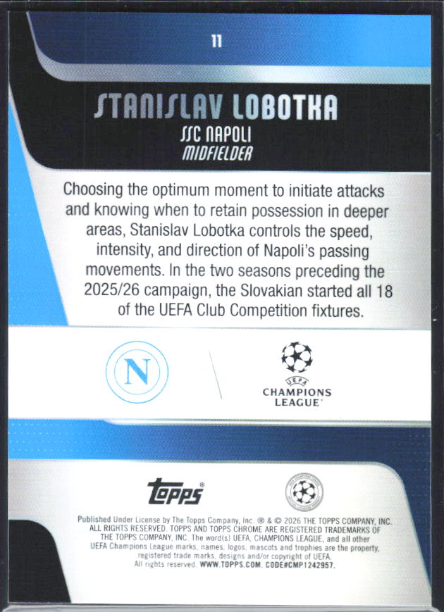 Stanislav Lobotka – 2025-26 Topps Chrome UEFA Club Competitions #11 – baksida