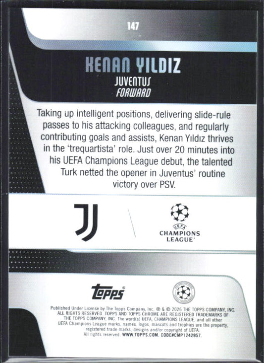 Kenan Yildiz – 2025-26 Topps Chrome UEFA Club Competitions #147 – baksida