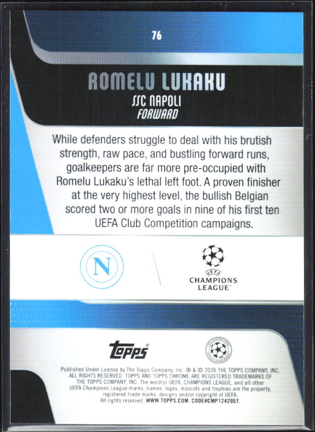 Romelu Lukaku – 2025-26 Topps Chrome UEFA Club Competitions #76 – baksida