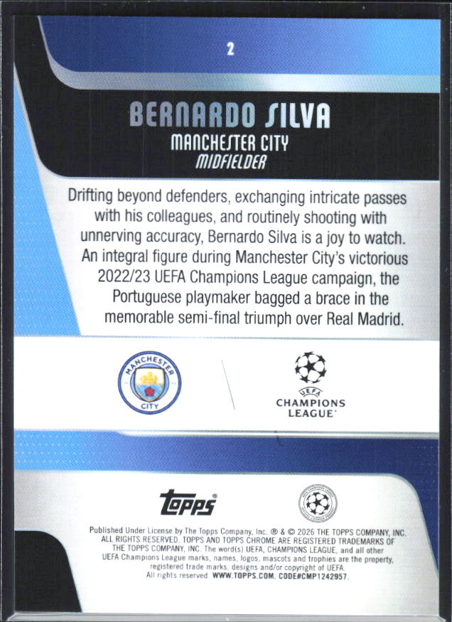 Bernardo Silva – 2025-26 Topps Chrome UEFA Club Competitions #2 – baksida