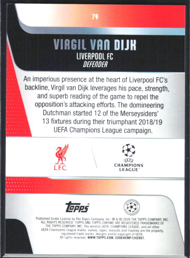 Virgil van Dijk – 2025-26 Topps Chrome UEFA Club Competitions #79 – baksida