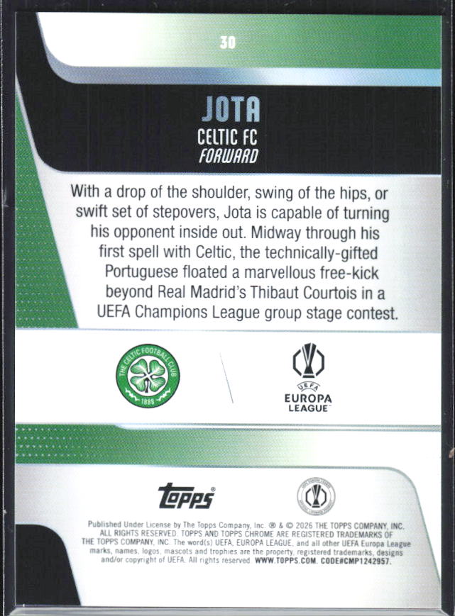 Jota – 2025-26 Topps Chrome UEFA Club Competitions #30 – baksida