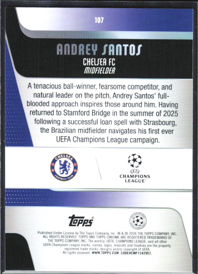 Andrey Santos – 2025-26 Topps Chrome UEFA Club Competitions #107 – baksida