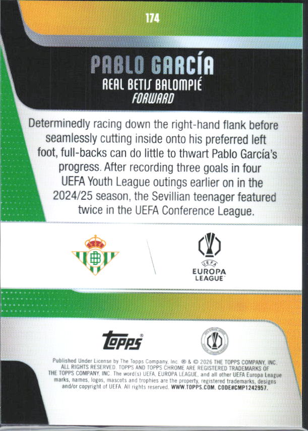 Pablo García – 2025-26 Topps Chrome UEFA Club Competitions #174 – baksida