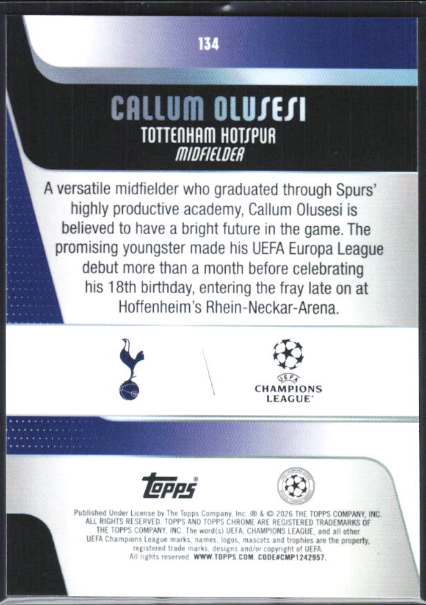 Callum Olusesi – 2025-26 Topps Chrome UEFA Club Competitions #134 – baksida