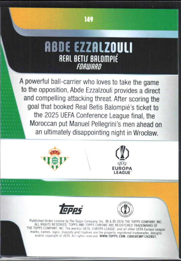 Abde Ezzalzouli – 2025-26 Topps Chrome UEFA Club Competitions #149 – baksida