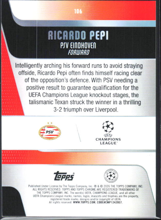 Ricardo Pepi – 2025-26 Topps Chrome UEFA Club Competitions #106 – baksida