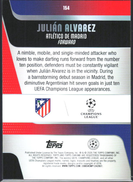 Julián Alvarez – 2025-26 Topps Chrome UEFA Club Competitions #154 – baksida
