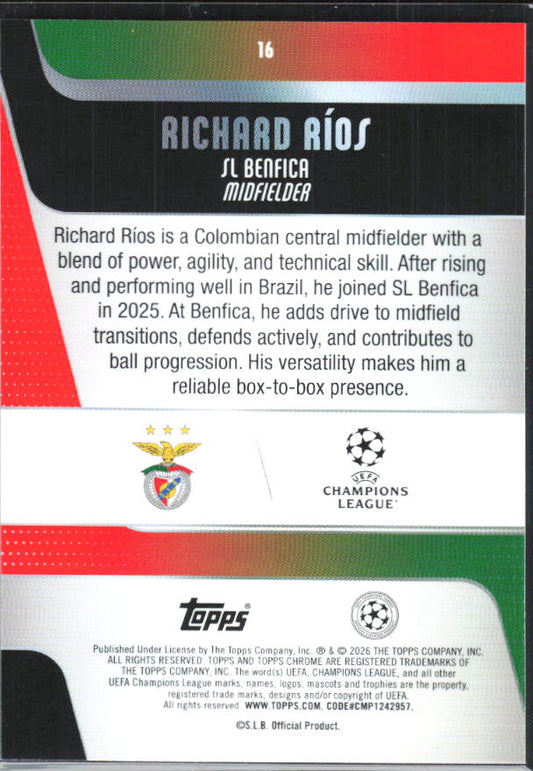 Richard Ríos – 2025-26 Topps Chrome UEFA Club Competitions #16 – baksida